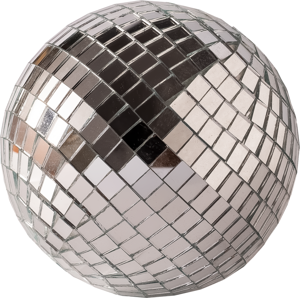Mirror disco ball isolated object. Brilliant decoration, silver decor.